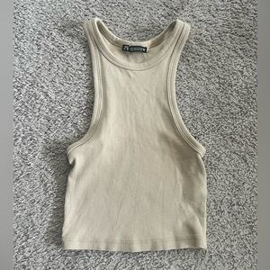 Zara Tan Cropped Ribbed Tank